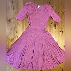 Pink marled LuLaroe Nicole dress S small fit flare red rose shabby chic